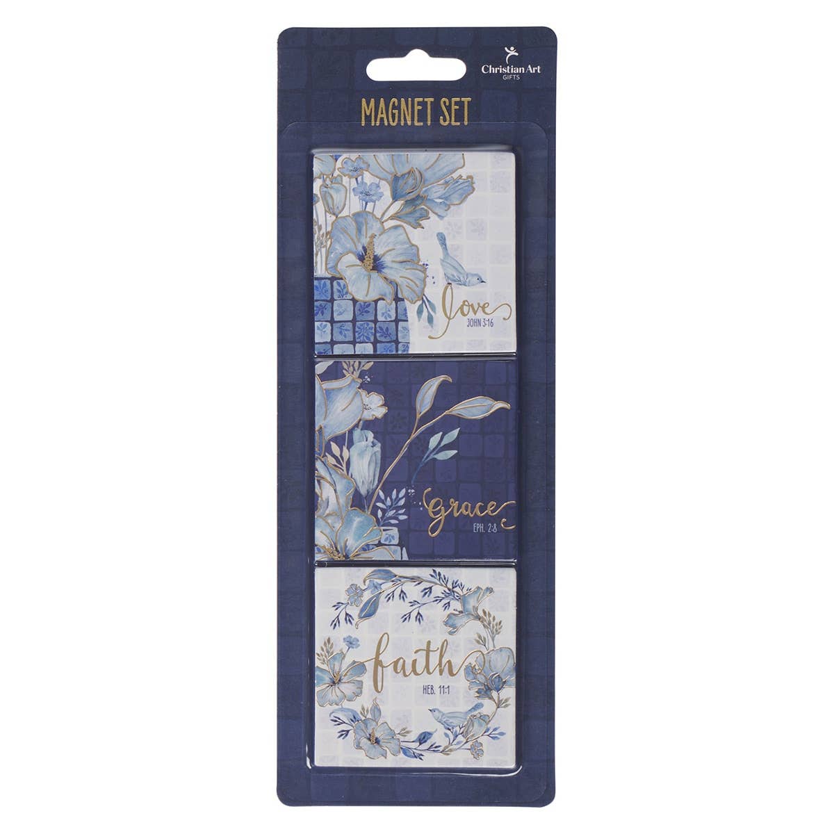 Magnet Set Blue Floral Love Grace Faith