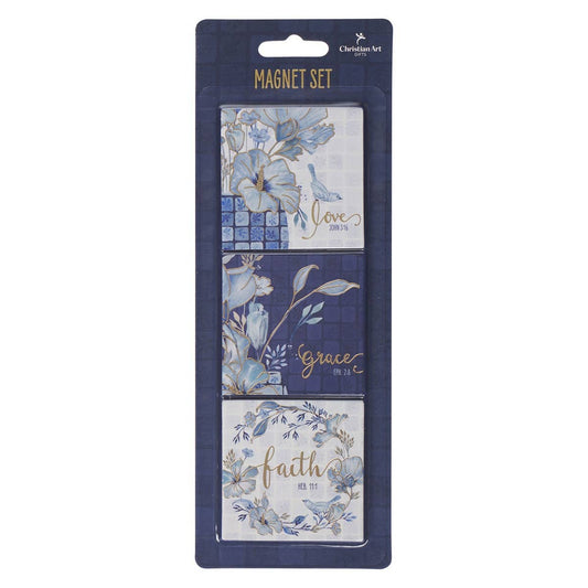 Magnet Set Blue Floral Love Grace Faith