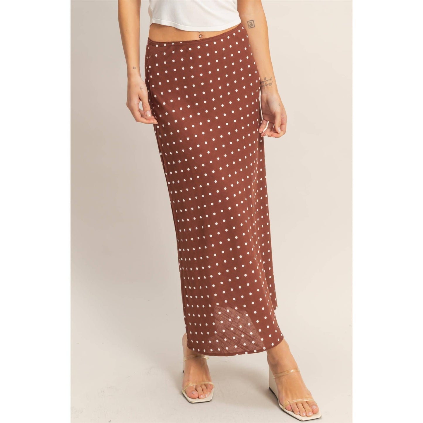 Polka Dot A-Line Skirt: CHESTNUT