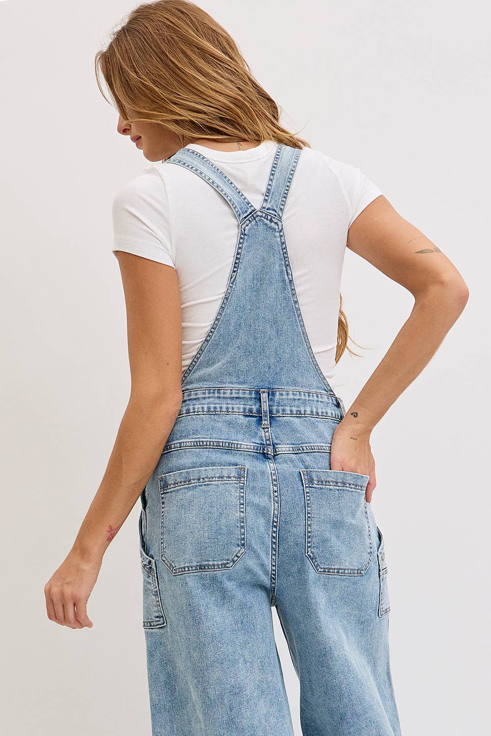 WIDE-LEG DENIM OVERALL JUMPSUIT