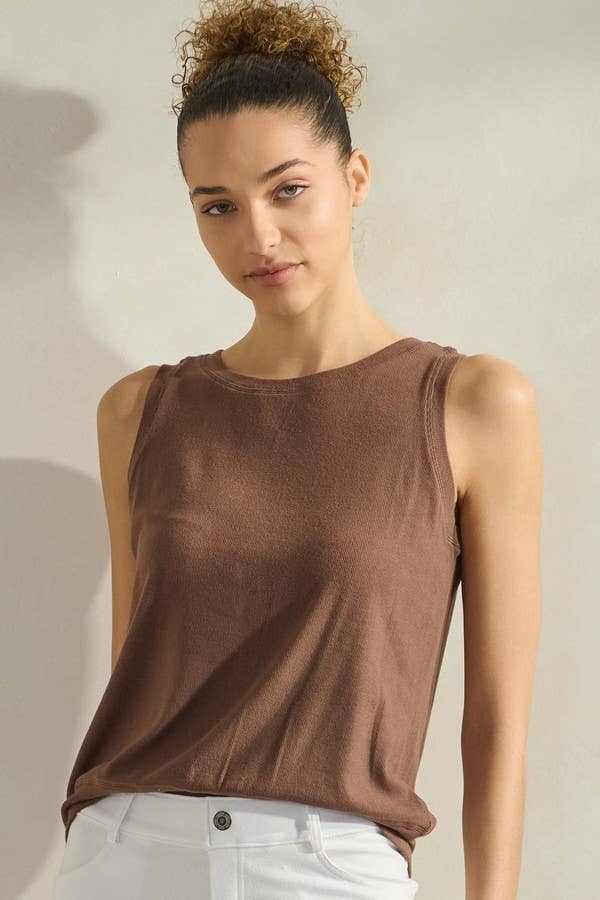 Women's Ribbed Viscose Crew Neck Loose Fit Tank: Powder Blue / S