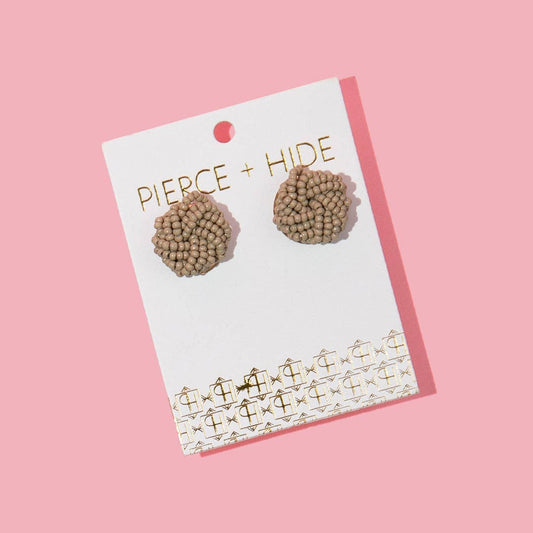 Custom Beaded Knot Stud Earrings | Knotted Stud : Taupe
