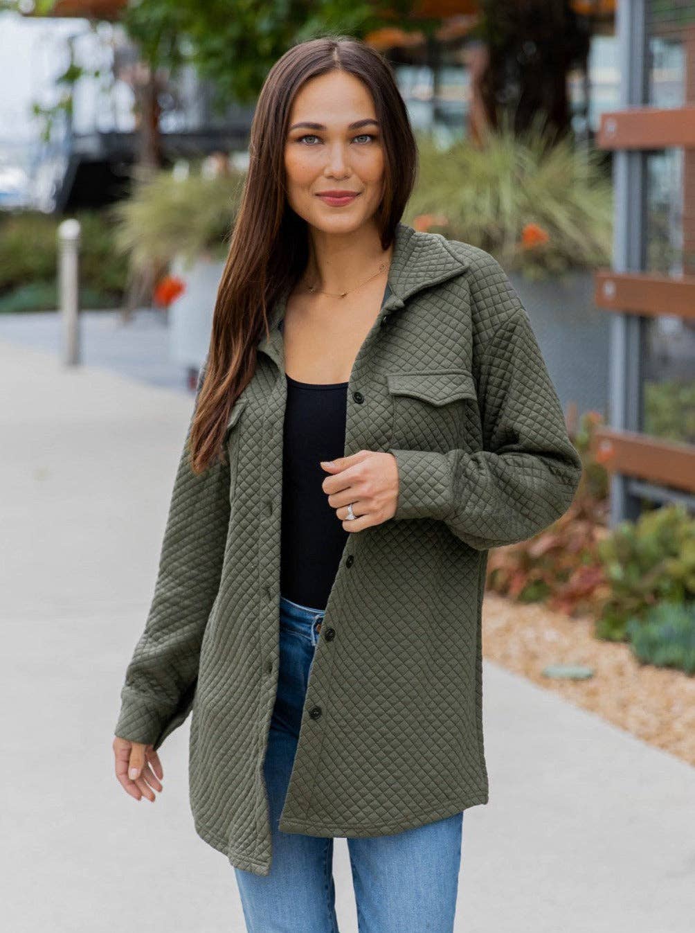 Quilted Shacket: Dark Red / Medium