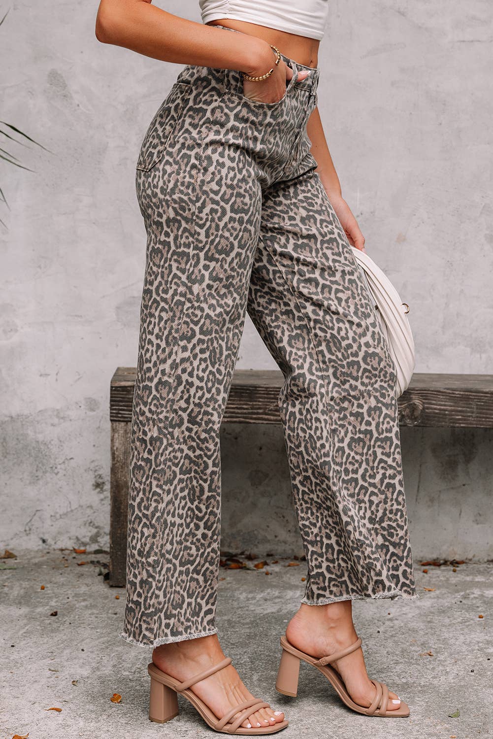 Elenia | Leopard Frayed Edge Wide Leg High Waist Jeans