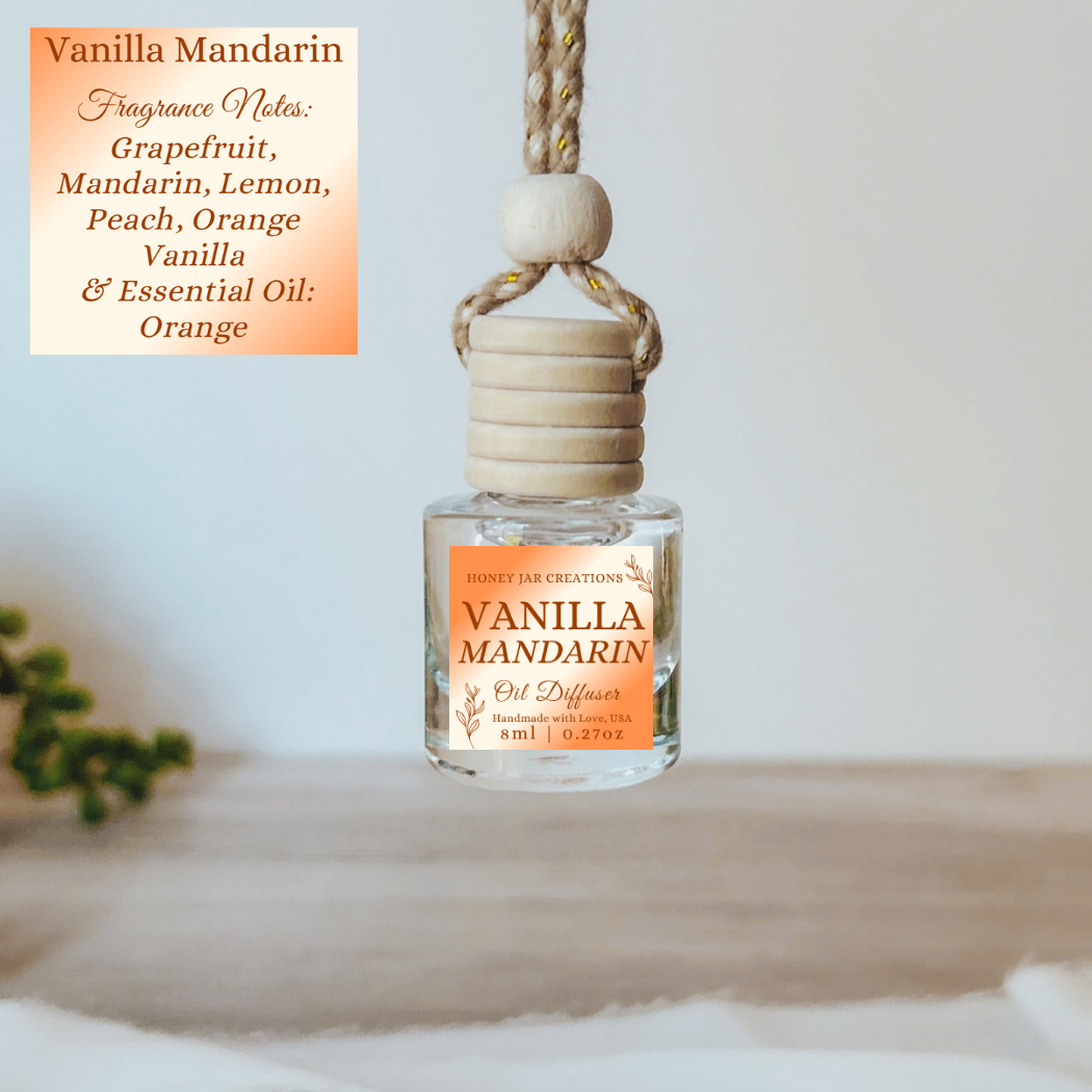 Hanging Car Diffusers | Vanilla Mandarin | Made in USA: Square Bottle