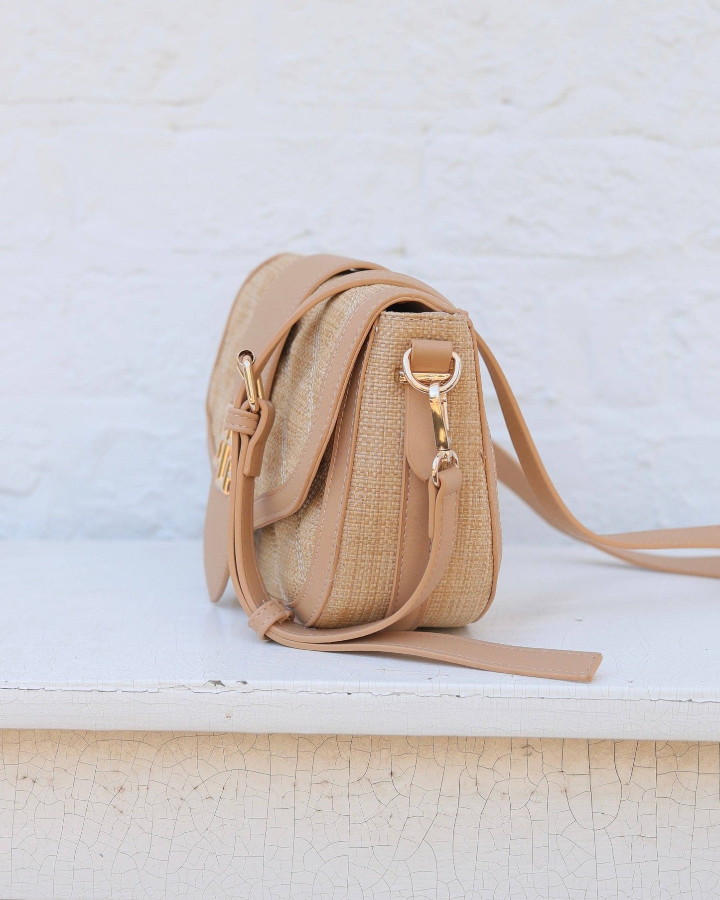 Griffin Crossbody Bag Woven Tan: Default