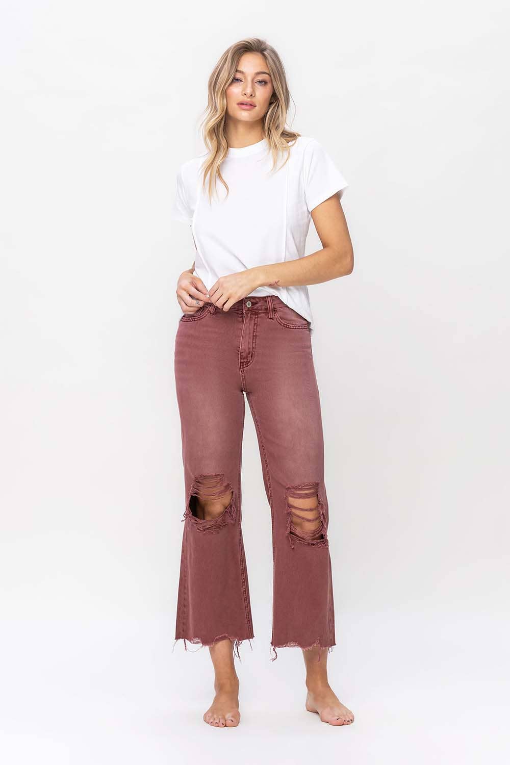 90'S VINTAGE SUPER HIGH RISE CROP FLARE JEANS V2736RU