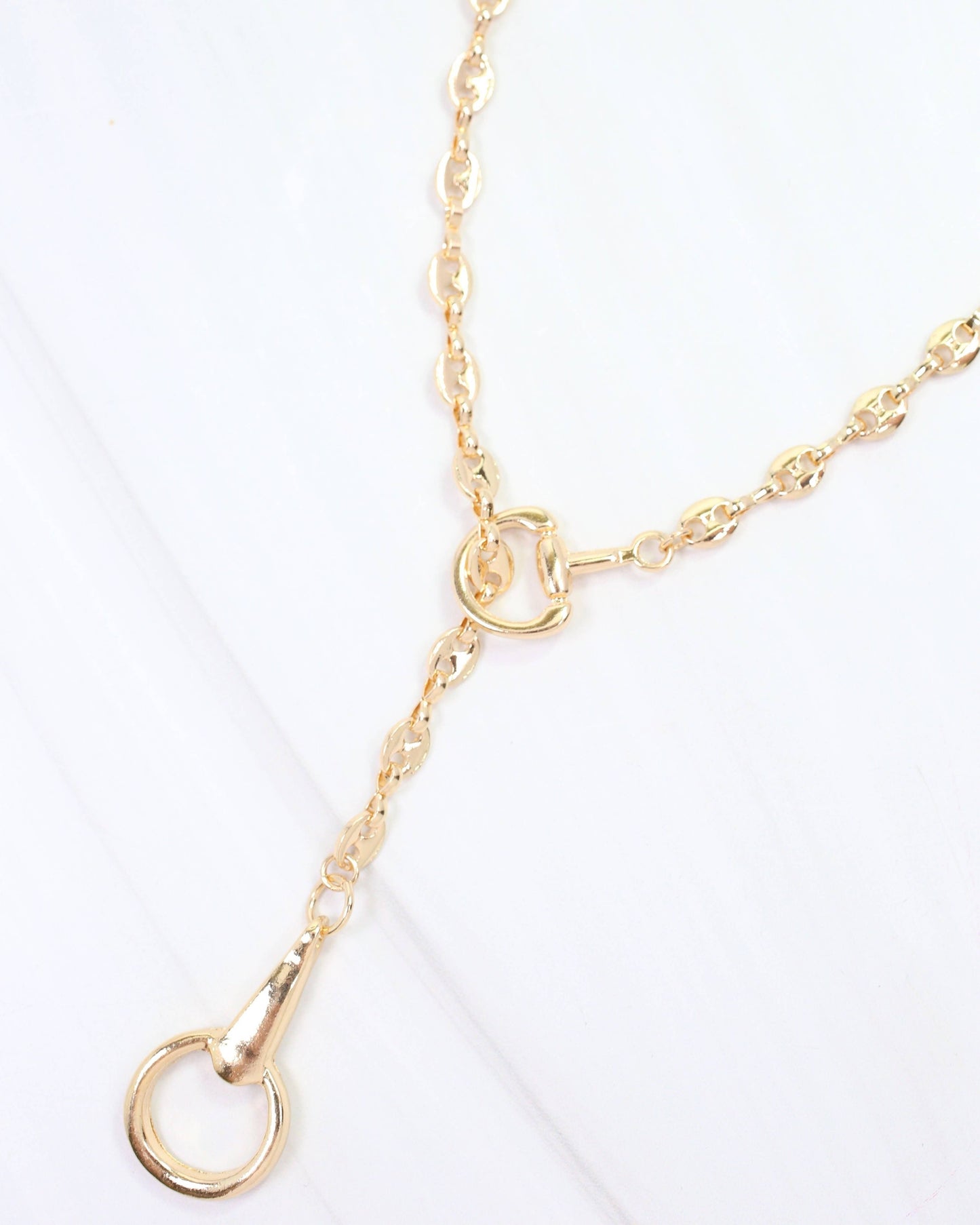 Manchester Horsebit Y Necklace Gold: Pre Order