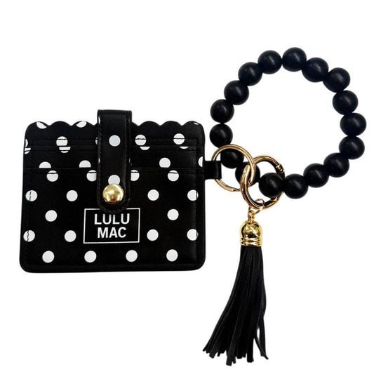 PRE ORDER-  Beaded Wristlet ID Wallet Black/White Dot