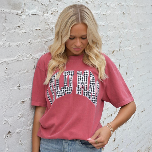 PREORDER- Lulu Mac- Houndstooth Adult Crimson Comfort Colors Tee: Crimson