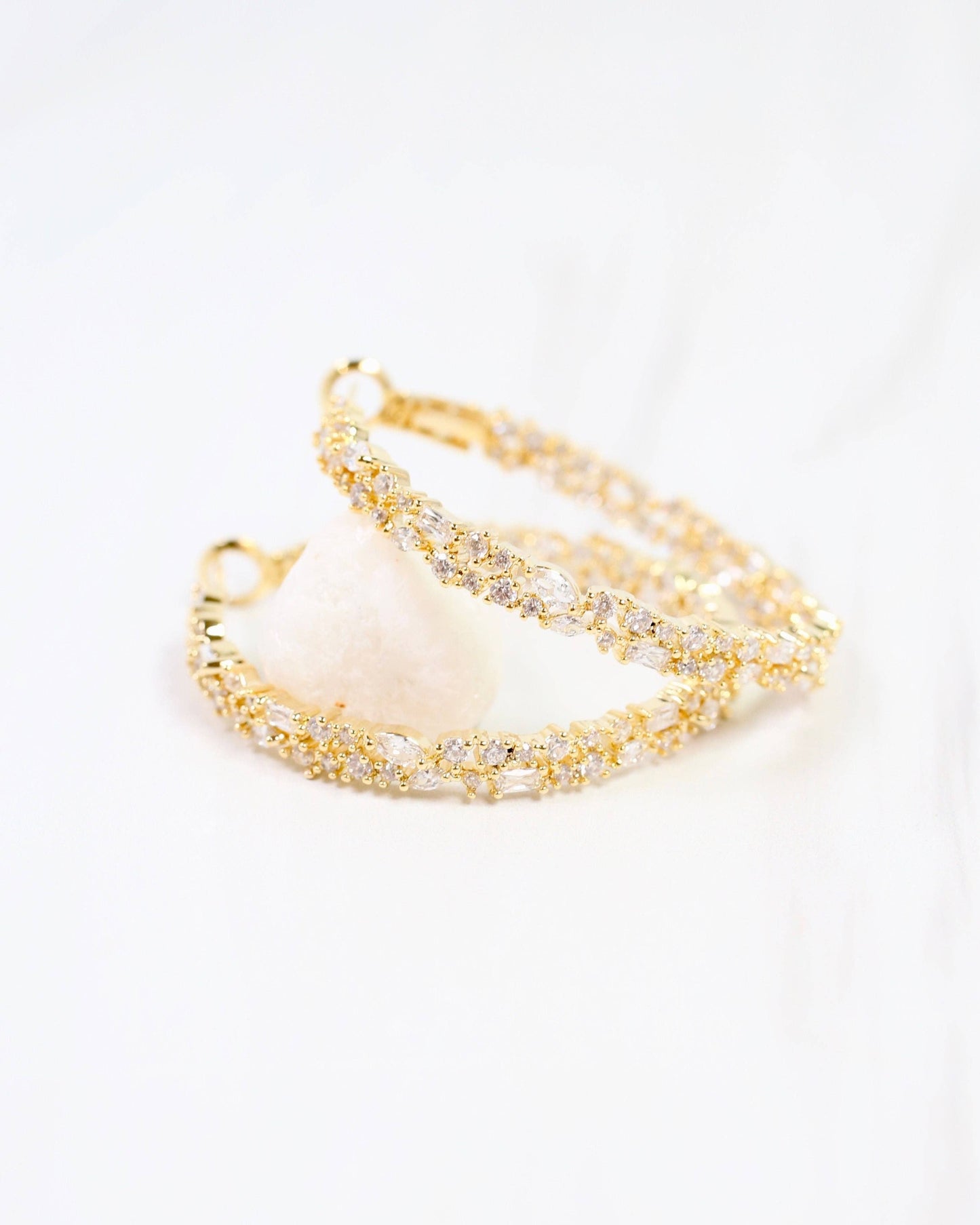 Shelby CZ Embellished Hoop Earring Gold: Default