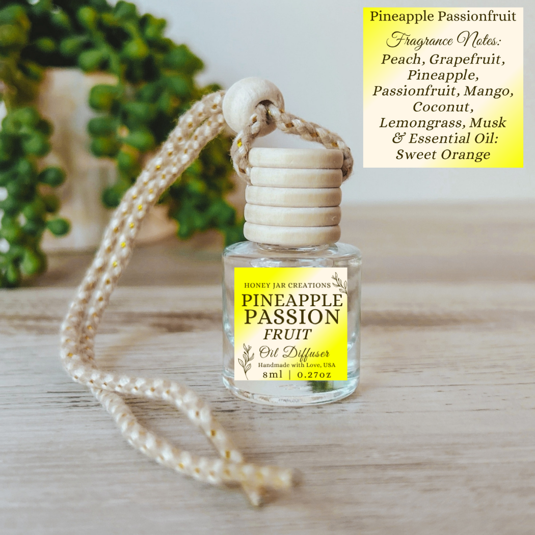 Hanging Car Diffusers | Pineapple Passionfruit | Made USA: Round Bottle