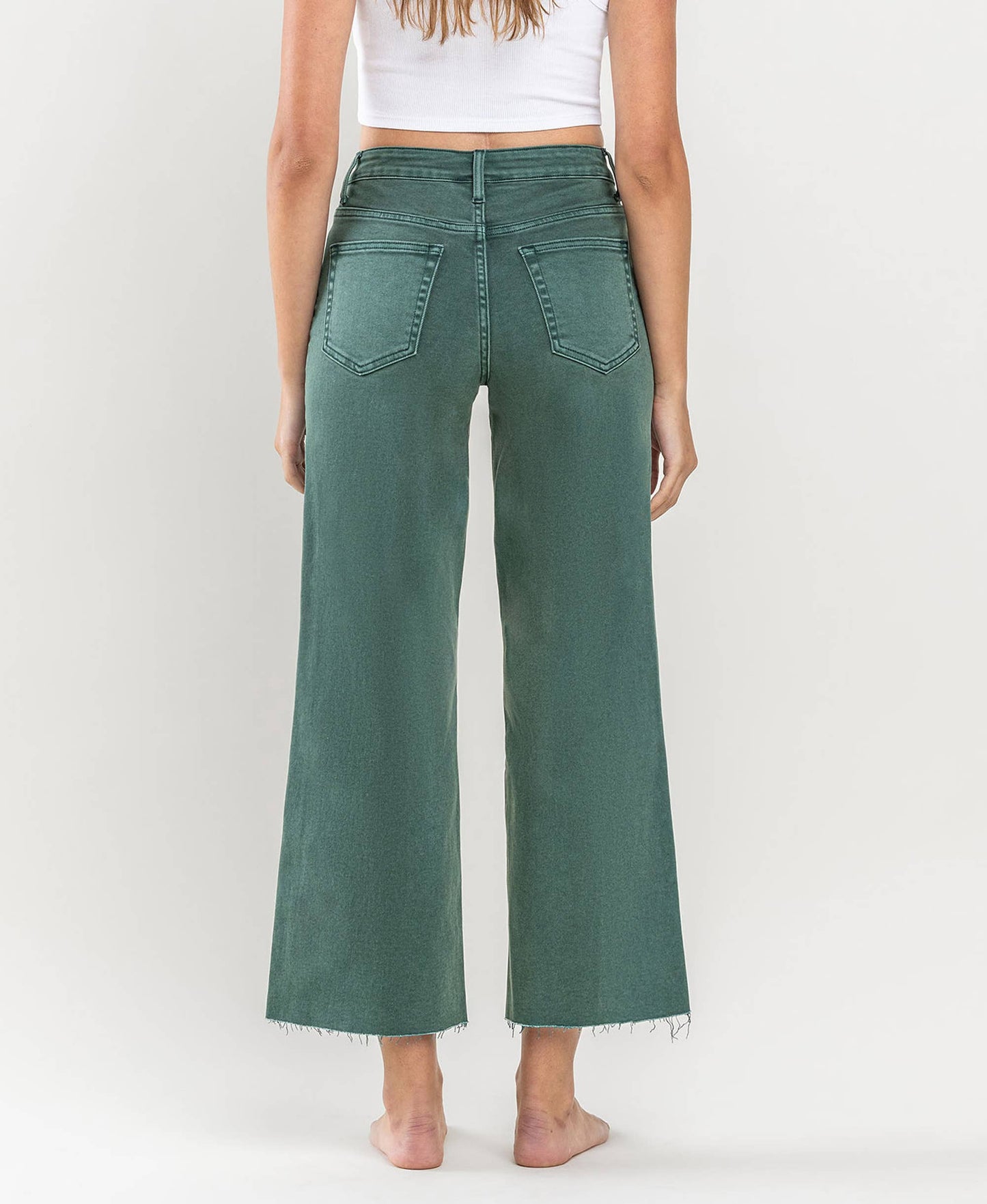 HIGH RISE CROP WIDE LEG JEANS MALLARD GREEN