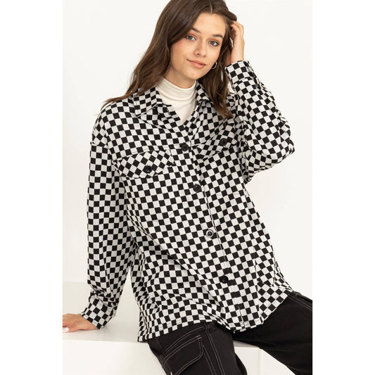 HYFVE Checkerboard Pattern Shacket: BLACK / WHITE