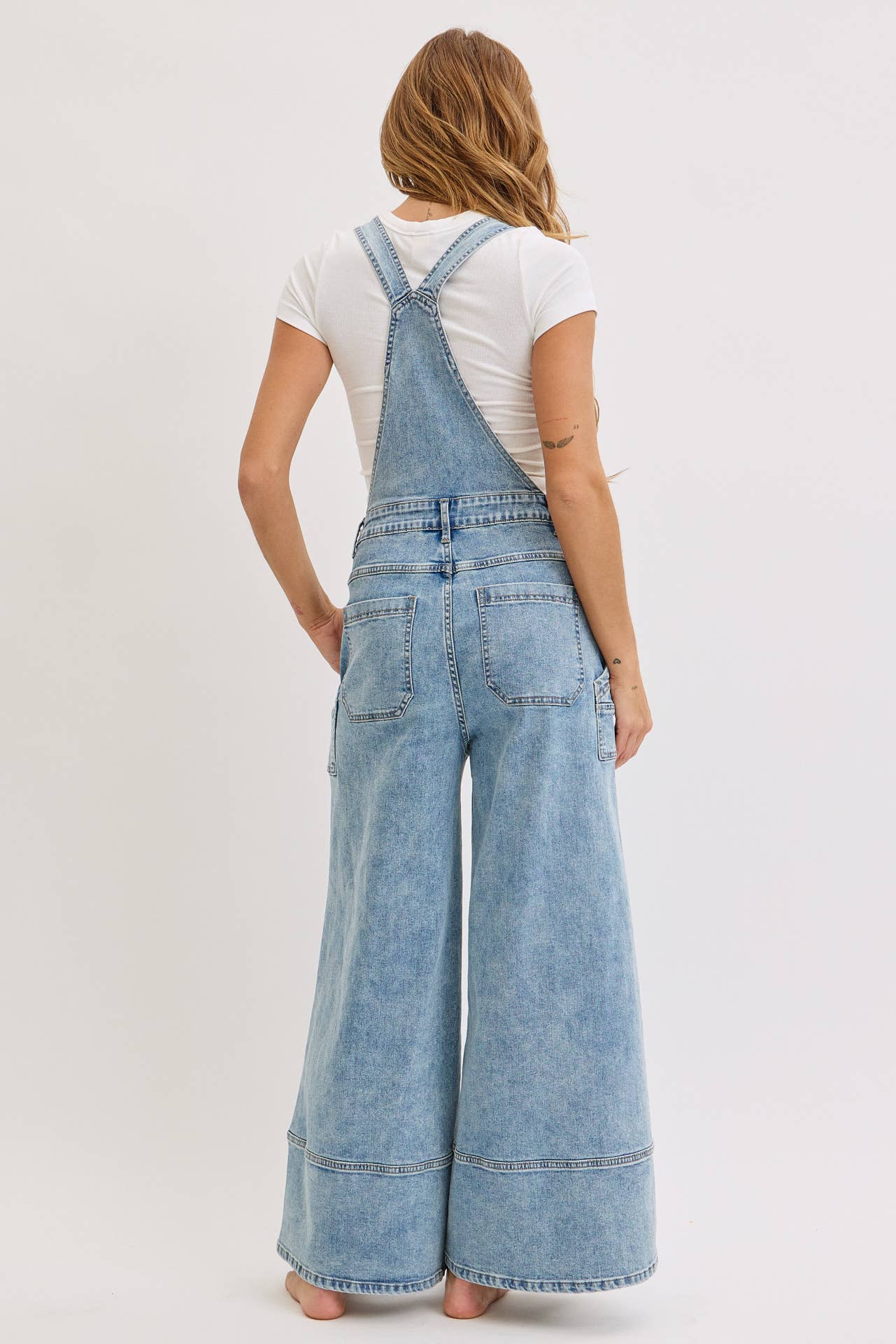 WIDE-LEG DENIM OVERALL JUMPSUIT