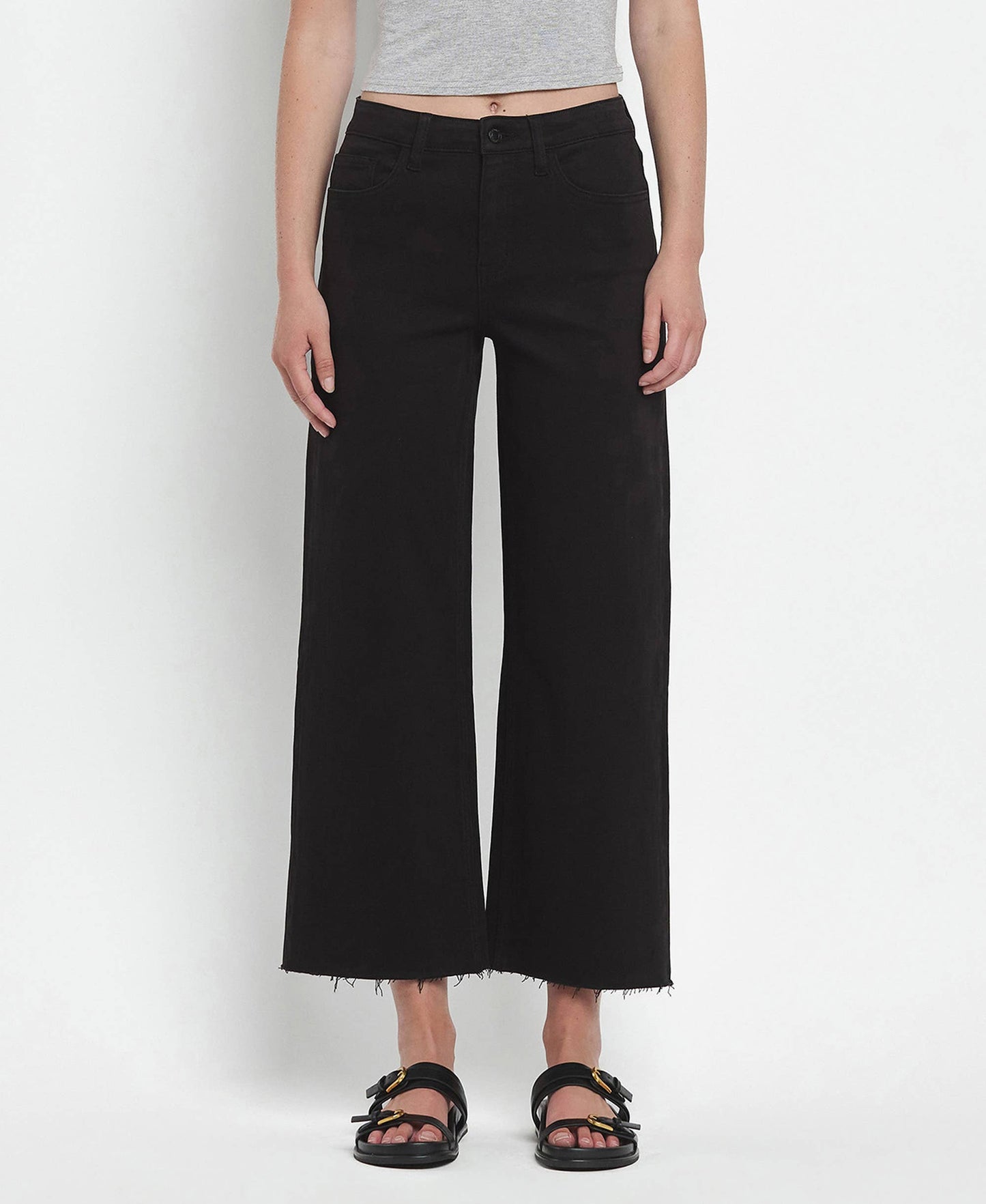 HIGH RISE CROP WIDE LEG JEANS T5894BK: Black
