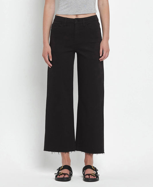 HIGH RISE CROP WIDE LEG JEANS T5894BK: Black