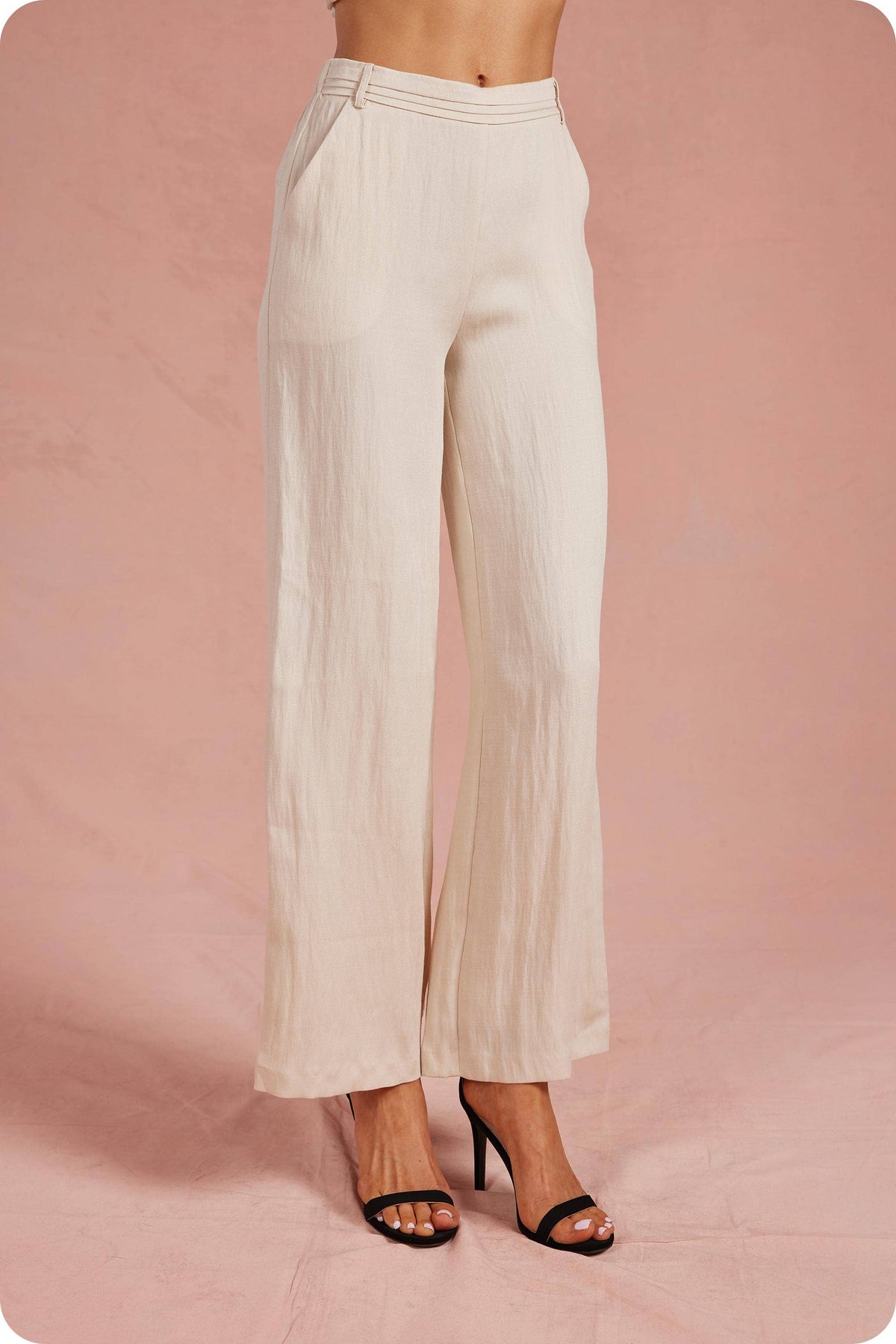 Waist Pintuck High-Waisted Wide Leg Trousers: Red