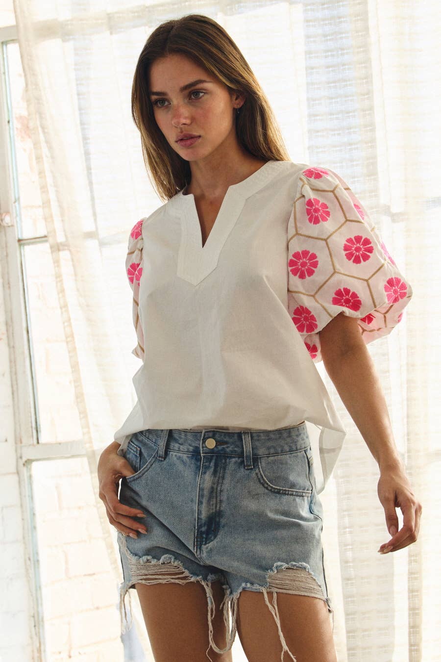 V-neck Blouse: White