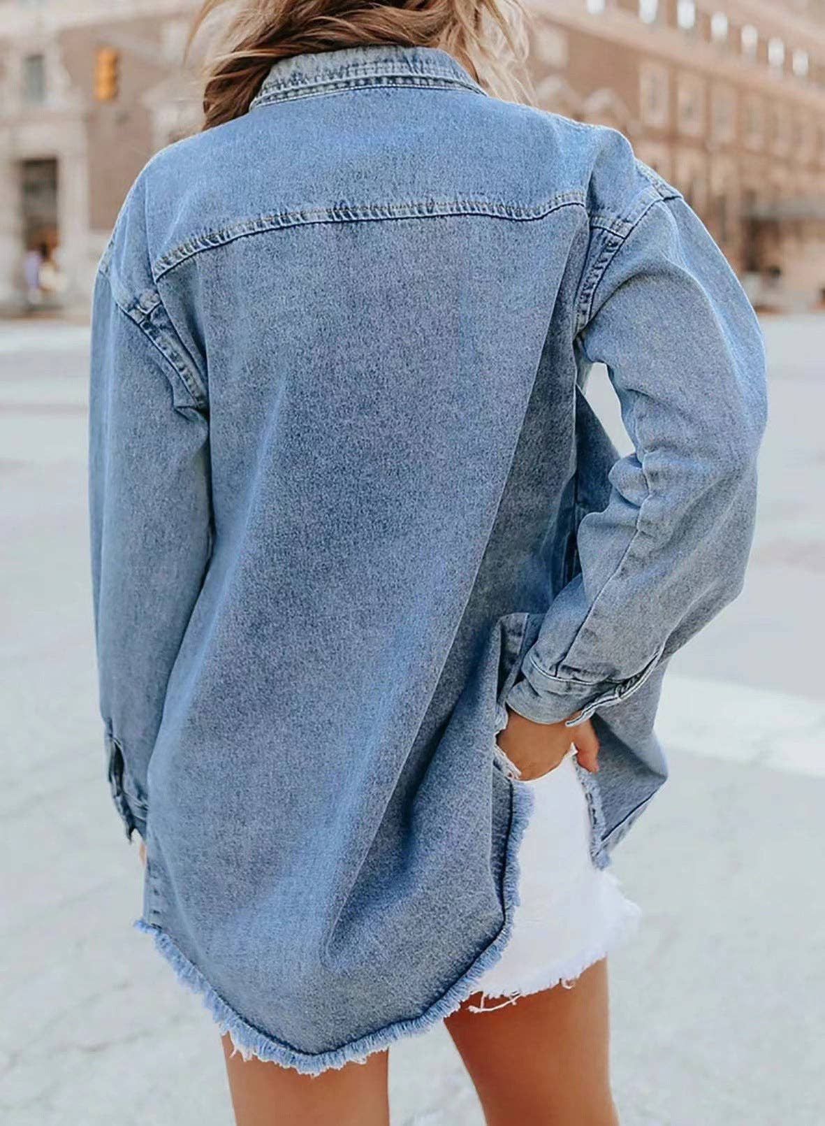 Trendy Washed Long Sleeve Frayed Hem