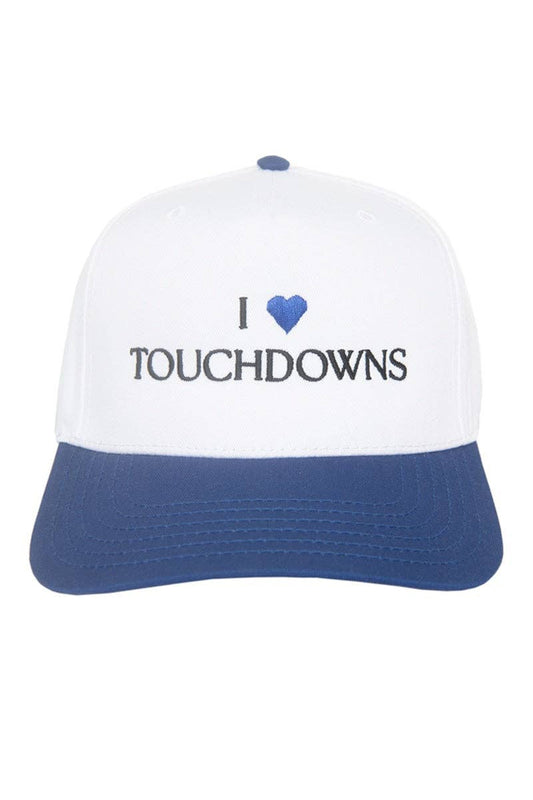 I Heart Touchdowns Vintage Trucker Hat: Blue and White