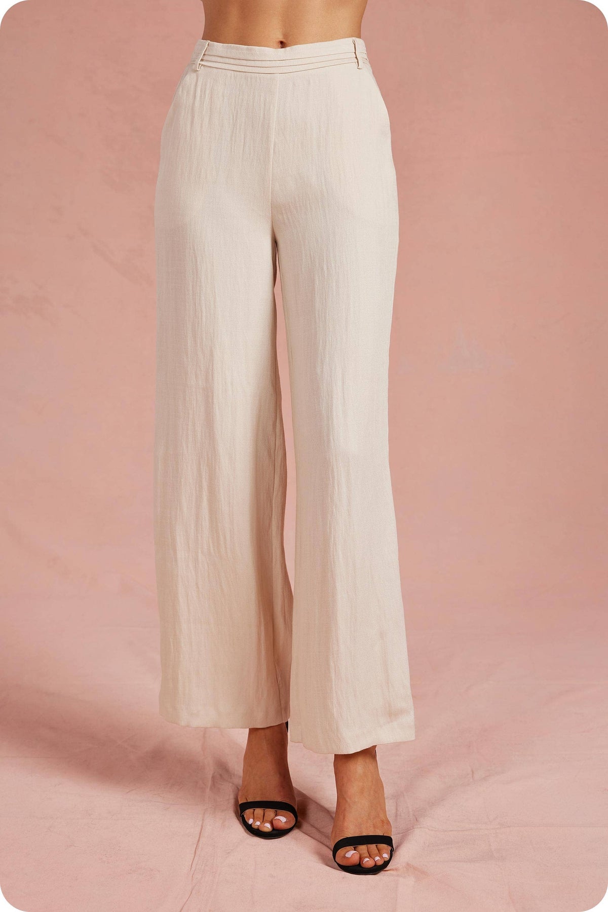 Waist Pintuck High-Waisted Wide Leg Trousers: Red