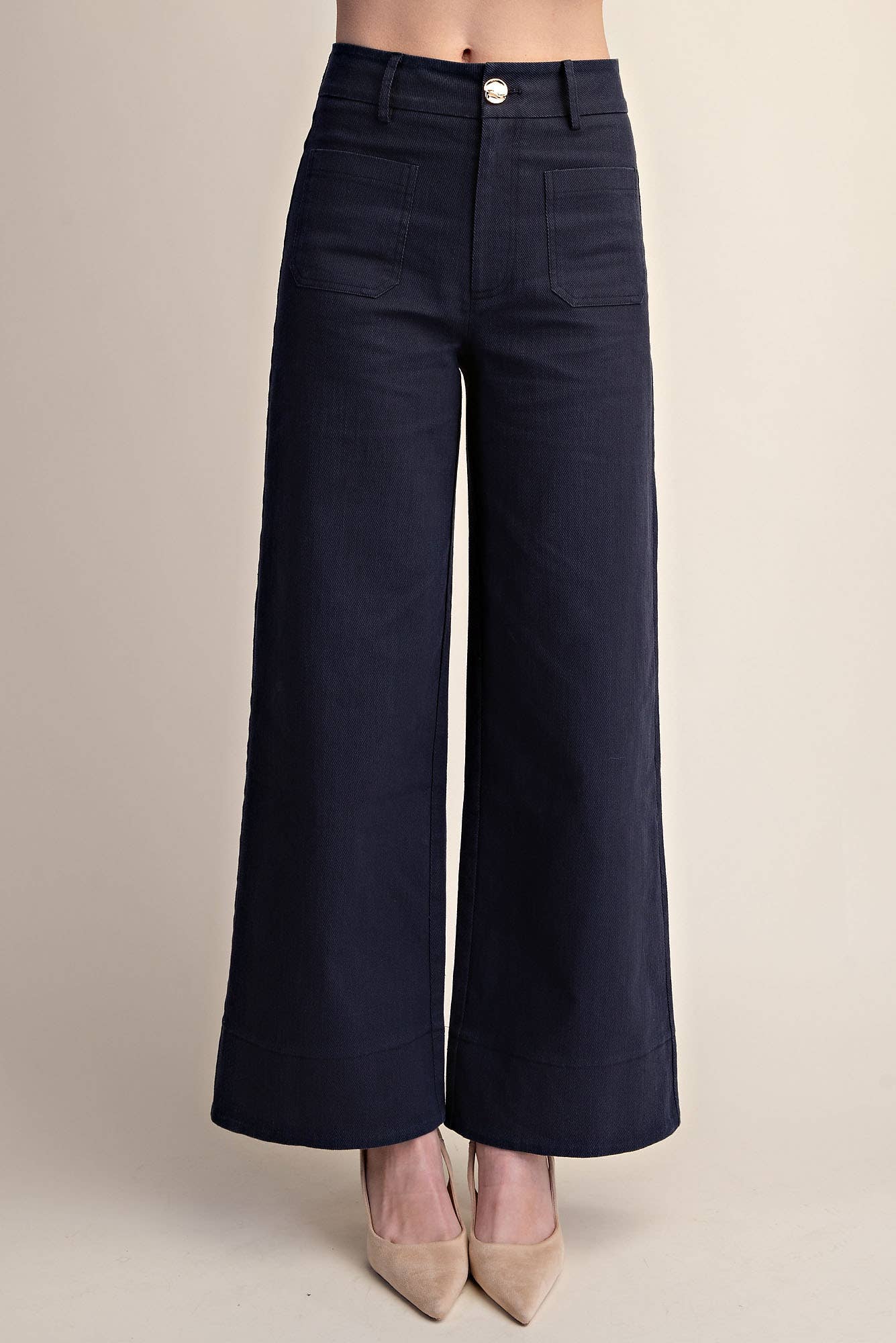 Stretchy Jeans High Rise Front Pocket Wide Leg: Navy