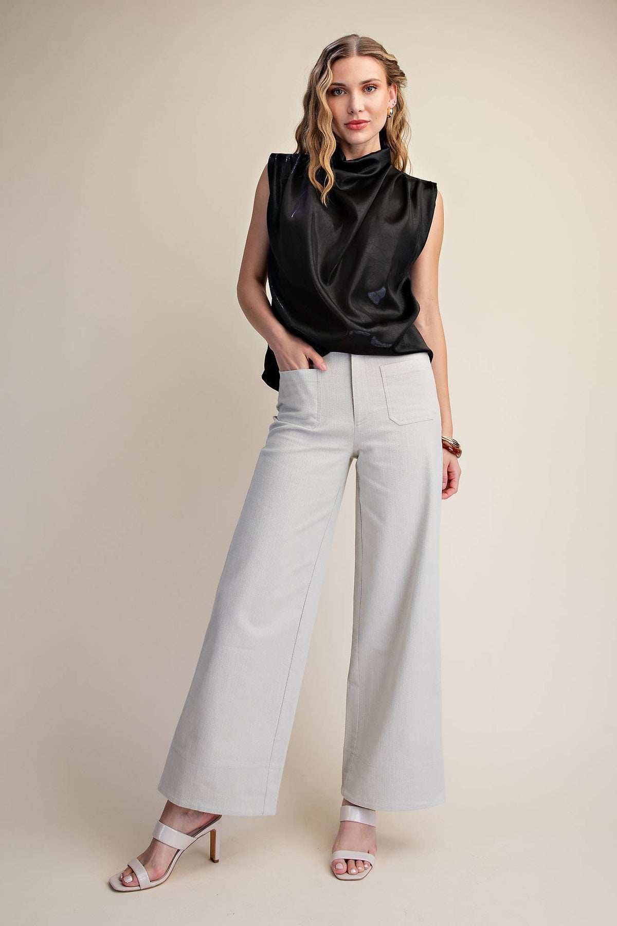 Stretchy Jeans High Rise Front Pocket Wide Leg: Navy