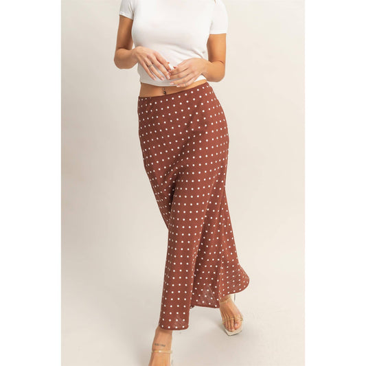 Polka Dot A-Line Skirt: CHESTNUT