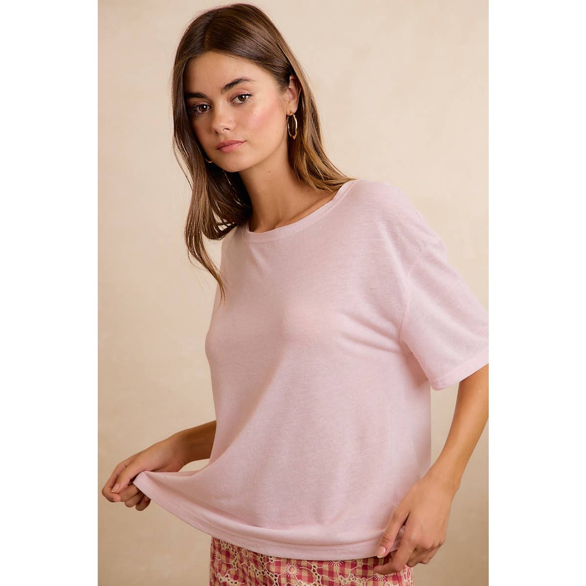 SOLID JERSEY RELAXED FIT SHORT SLEEVES POCKET TOP: LATTE / L