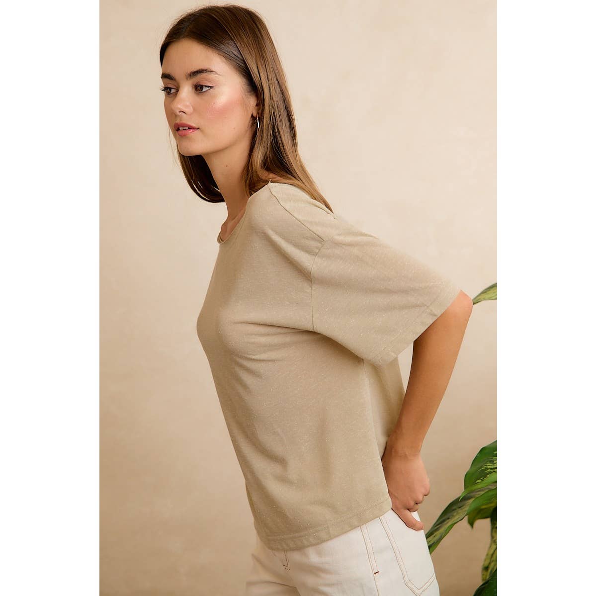 SOLID JERSEY RELAXED FIT SHORT SLEEVES POCKET TOP: LATTE / L