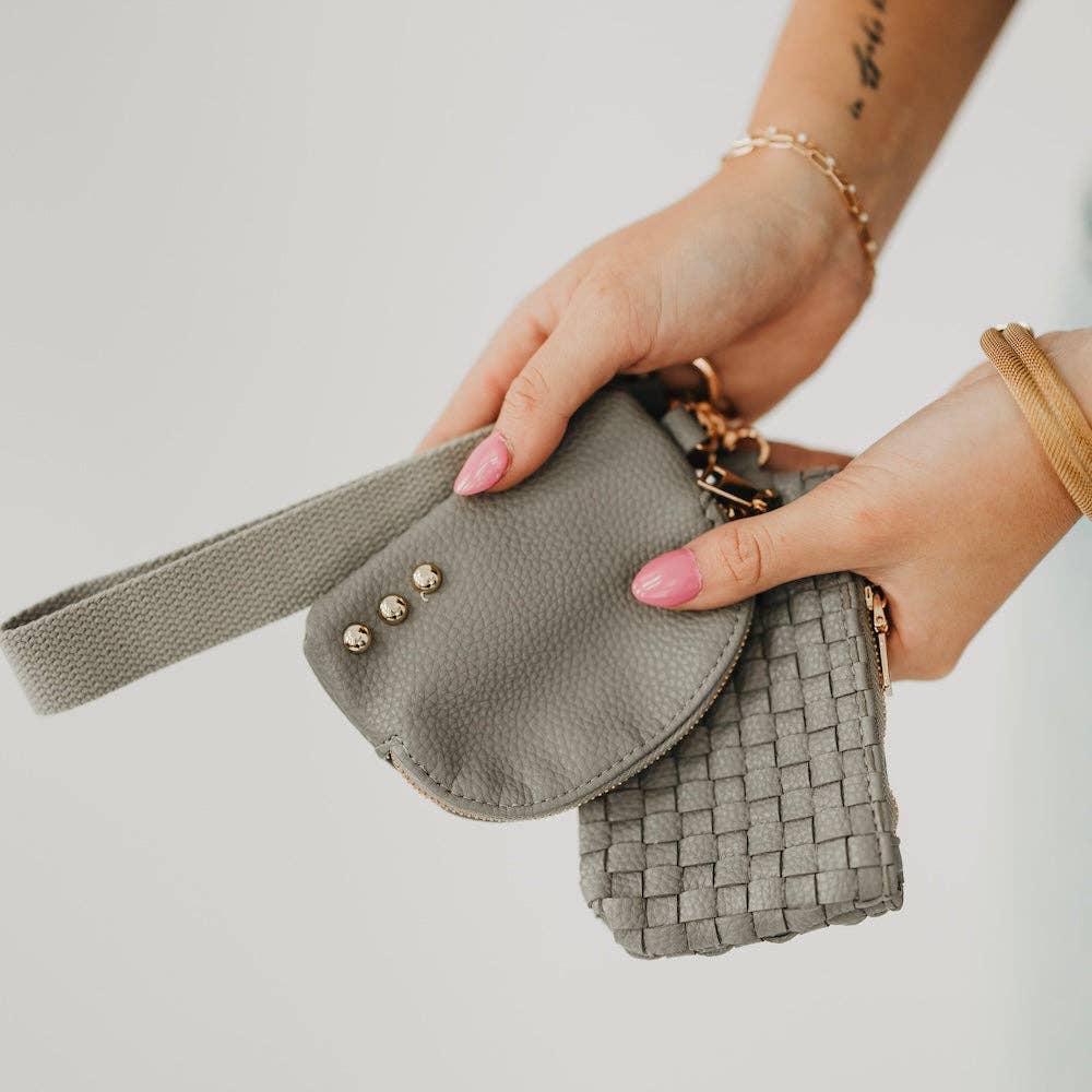 Wonderlust Woven Dual Pouch Wristlet: Gray