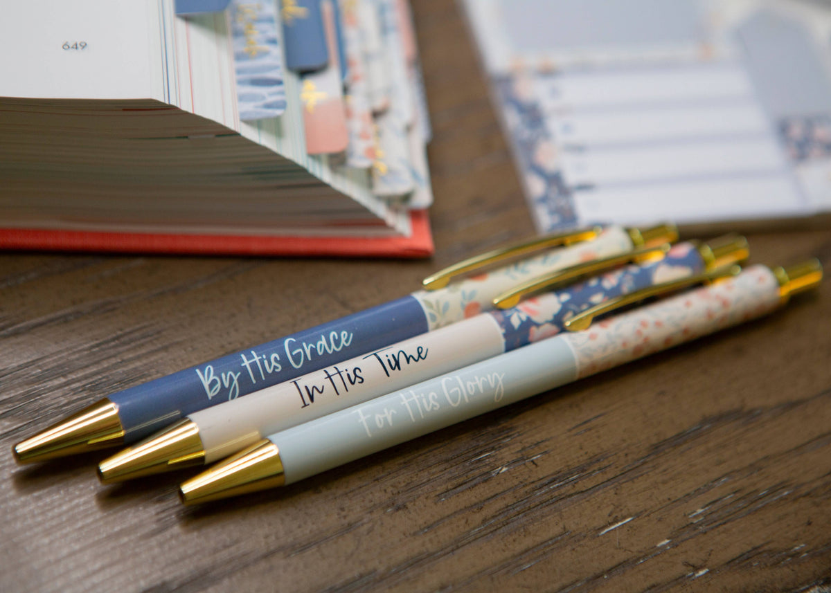 Blue Floral Christian Pens