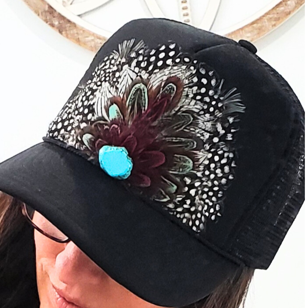 Western Feather Trucker Hat Retro Feather Trucker Hat