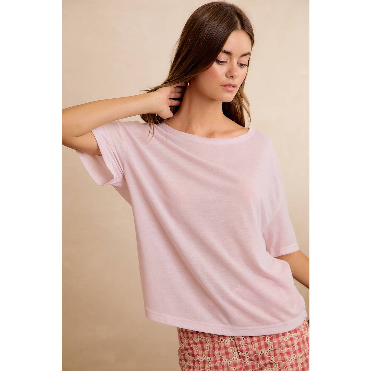 SOLID JERSEY RELAXED FIT SHORT SLEEVES POCKET TOP: LATTE / L