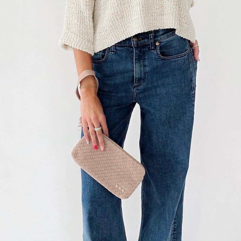 Suede Emma Woven Clutch Wristlet: Burgundy