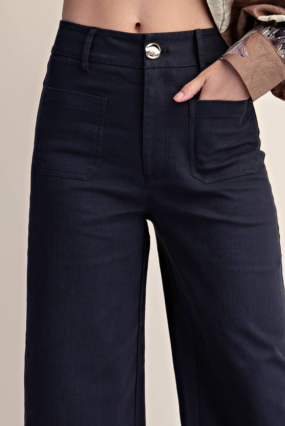 Stretchy Jeans High Rise Front Pocket Wide Leg: Navy