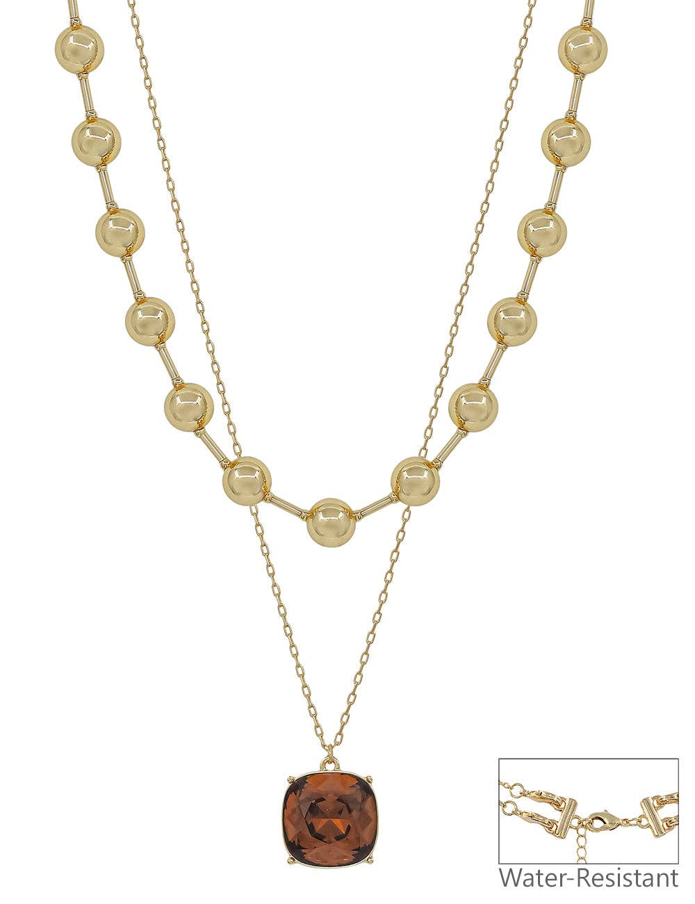 Water Resistant Topaz 2 Layered 10MM and 18MM Crystal Necklace