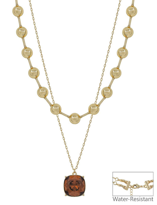 Water Resistant Topaz 2 Layered 10MM and 18MM Crystal Necklace