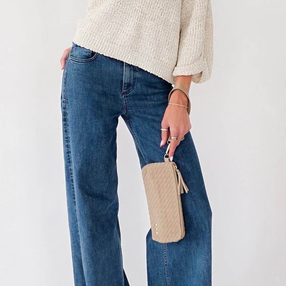Suede Emma Woven Clutch Wristlet: Primrose