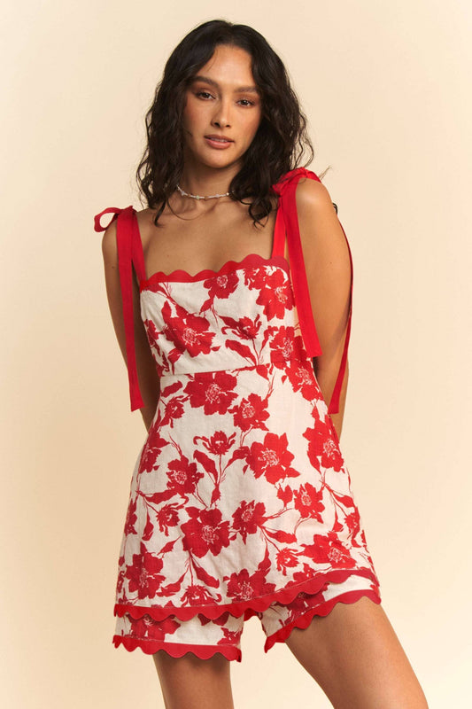 PRINT SLEEVELESS ROMPER OVERALL ELASTIC SHOULDER