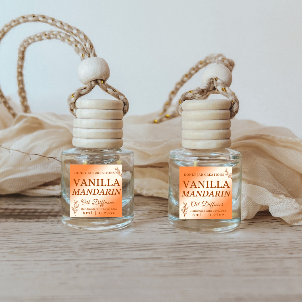 Hanging Car Diffusers | Vanilla Mandarin | Made in USA: Square Bottle