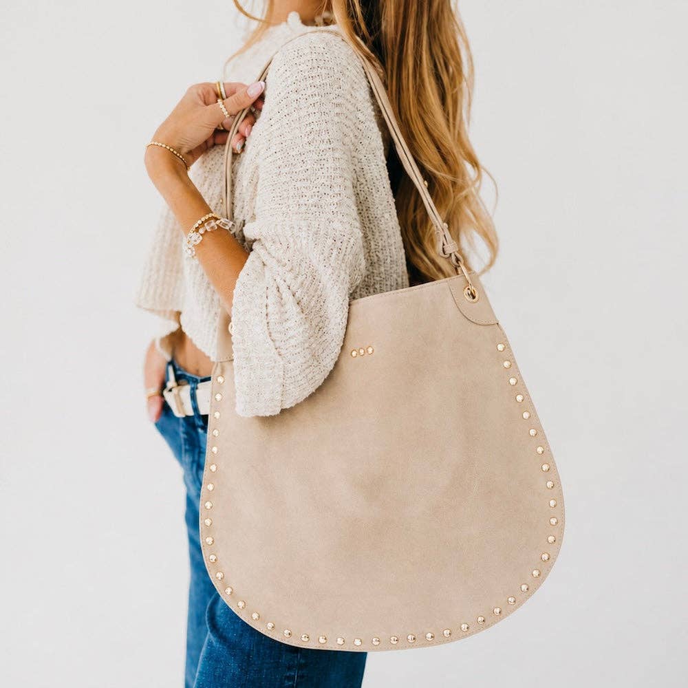 Rosalie Rivet Suede Hobo Bag: Oat