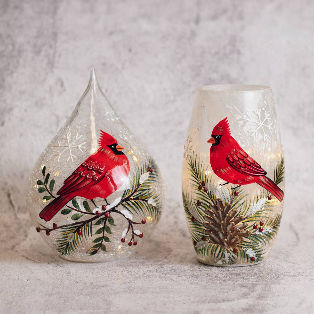 Cardinal Present Short Vase with LED String Lights — Christmas, Holiday Decorations