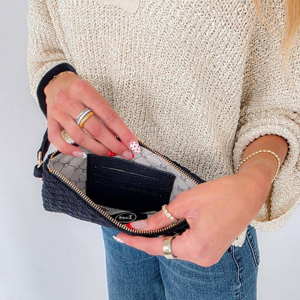 Suede Emma Woven Clutch Wristlet: Primrose