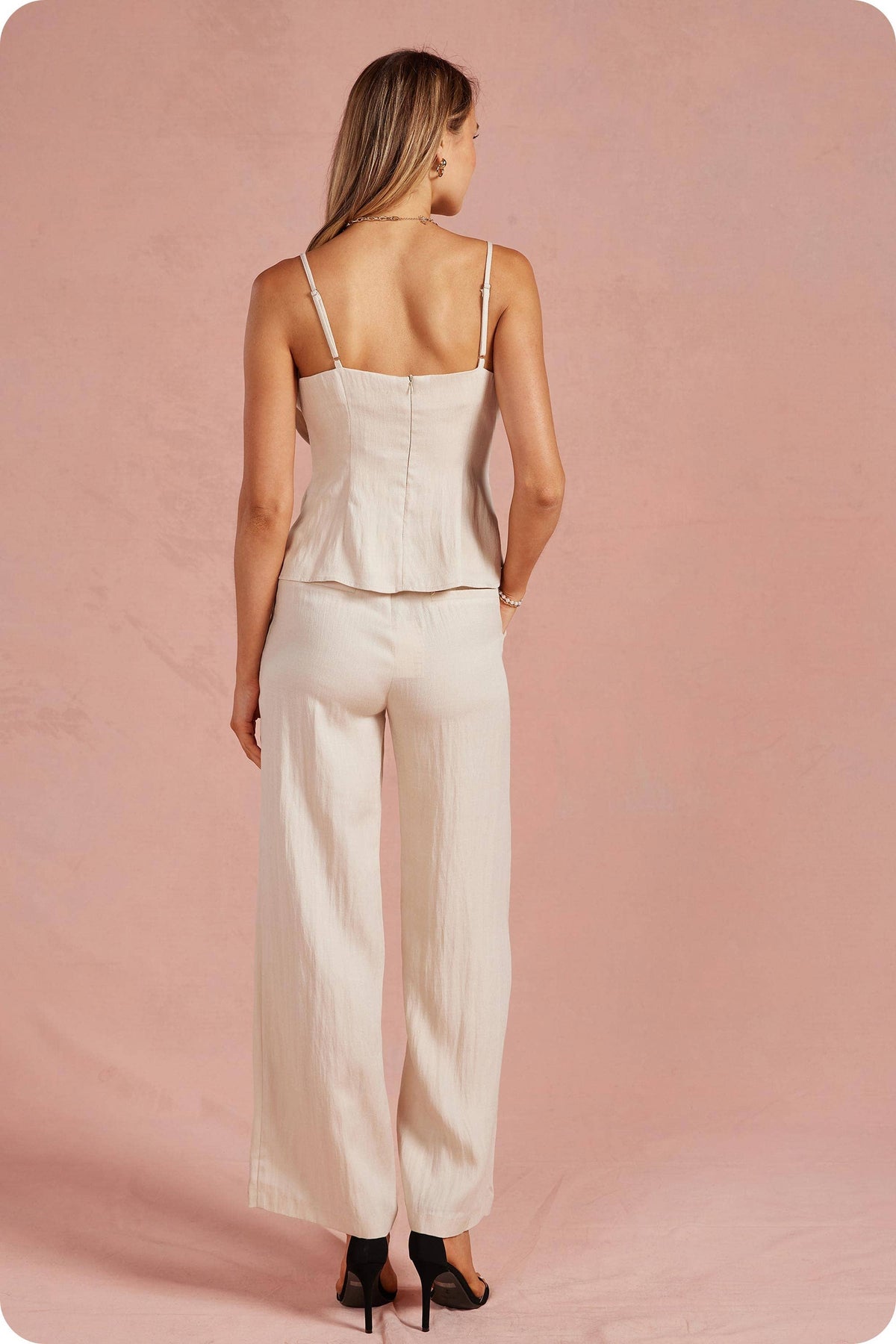 Waist Pintuck High-Waisted Wide Leg Trousers: Red