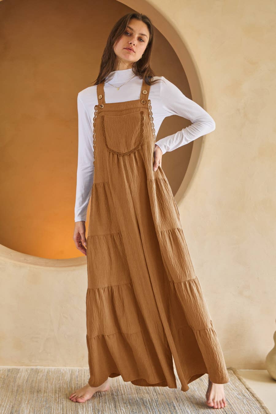 Solid Airflow Tired Wide Leg Overall Jumpsuit