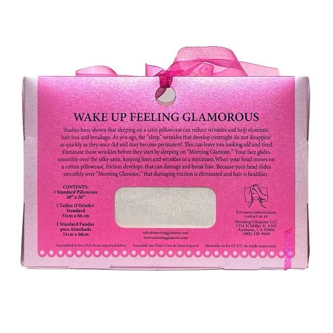 Pink Opalescent Gift Box with Bow - QN/STD Satin Pillowcase : Blue floral