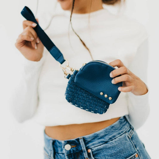 Wonderlust Woven Dual Pouch Wristlet: Denim Blue