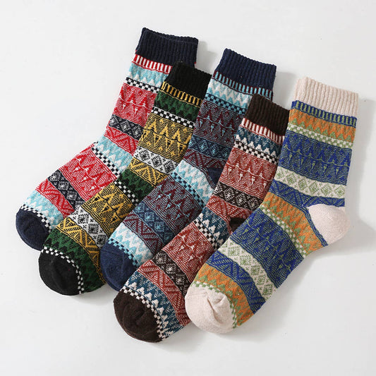 5 PAIRS OF ETHNIC STYLE SMALL DIAMOND WOOL SOCKS_CWMS0677: TYPE3 / (OS) 2